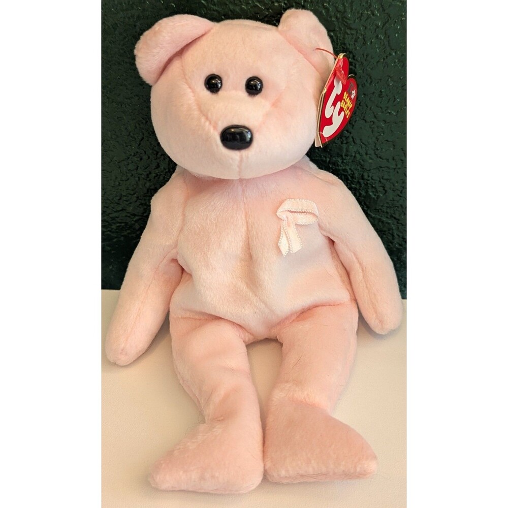Ty Beanie Babies 2003 CURE Pink Ribbon Plush Bear P.E.Pellets
